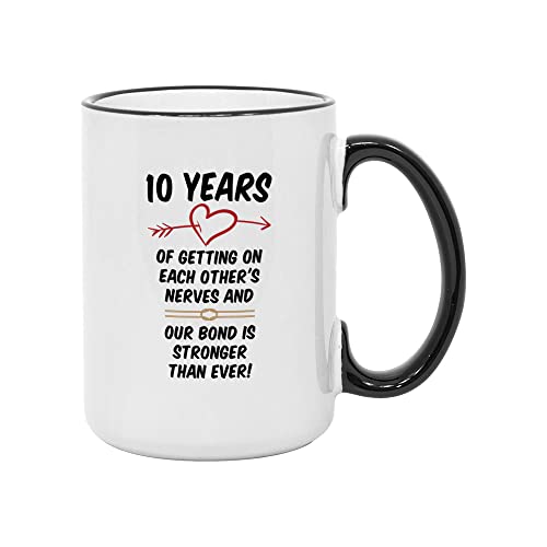 Casitika 10 Year Anniversary Present For Him. 15 Oz 10th Year Wedding Coffee Mug For Men or Women. Tin Anniversary Present Ideas For Couples. (15 oz Black Handle/Rim)