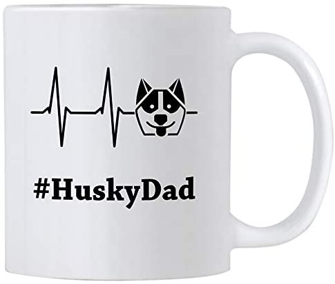 Siberian Husky Dog Dad Gifts. 11 oz White Ceramic Coffee Novelty Huskies Mug.