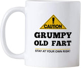 Gag Gifts for Grumpy Old Men. Caution Old Fart 11 oz Coffee Mug. Funny 40th, 50th, 60th, 70th, 80th Birthday Gift Idea for Grandfather, Senior or Grandpa.