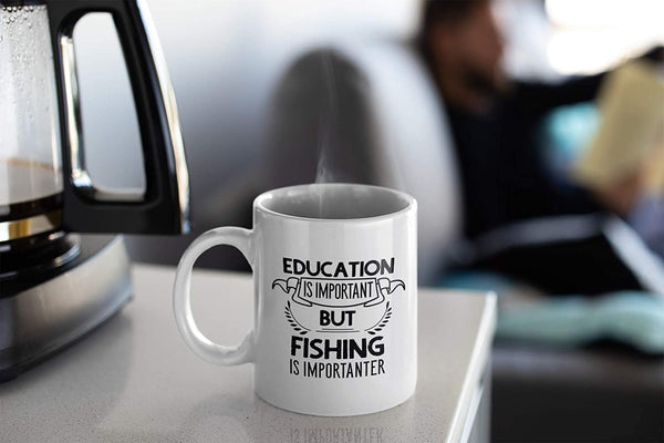 Funny Fishing Gifts. Education Is Important But Fishing Is Importanter 11  oz Coffee Mug for Dad or Grandpa. Novelty Fishing Gift idea for Fisherman  or